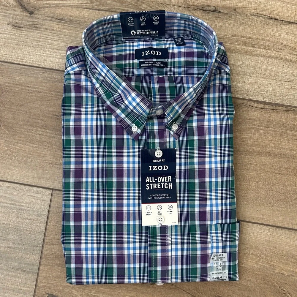 NWT Men’s IZOD Blue, Purple Button Down Stretch Long Sleeve Shirt - Size XXL - Picture 10 of 11